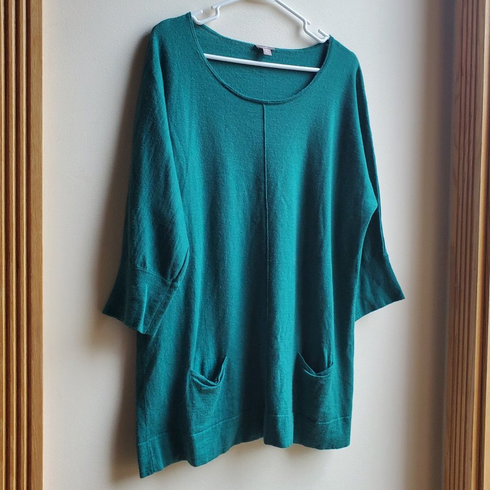 J. Jill 100% Merino Wool Green Scoop Neck Sweater Size XL